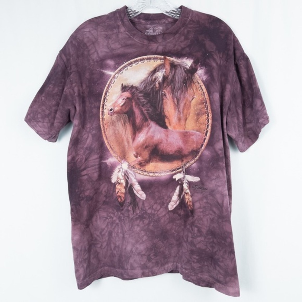 The Mountain 2009 Horses Dreamcatcher Acid Wash T-Shirt‎ Mens Medium Y2K Grunge